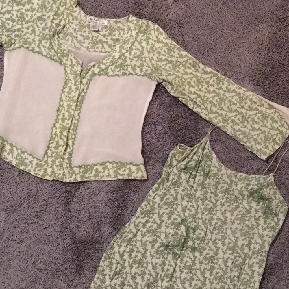 Papillon Blanc Green and White Dress Set y2k